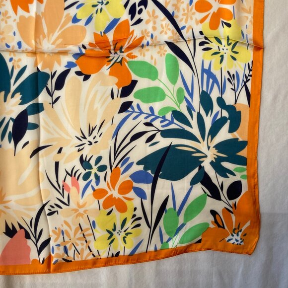 Floral Flower Scarf Wrap Multicolor Square Summer 27" X 27" Orange Blue Yellow - Picture 6 of 13